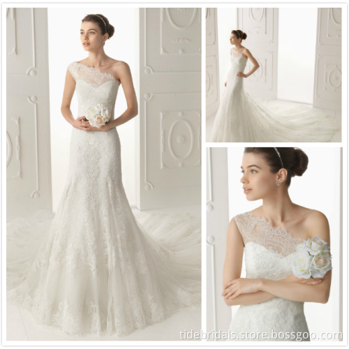 Wedding Dress One Shoulder Lace Bridal Gown (1C7 OYAMBRE)
